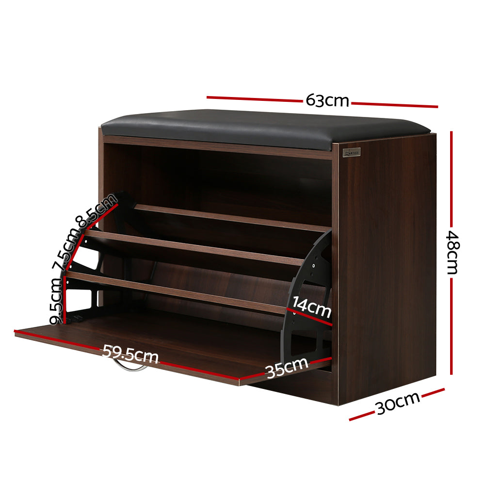 Marlook Shoe Rack Cabinet Bench15 Pairs Walnut Kyla