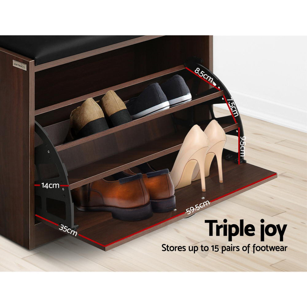 Marlook Shoe Rack Cabinet Bench15 Pairs Walnut Kyla