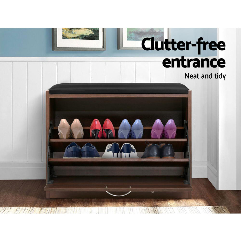 Marlook Shoe Rack Cabinet Bench15 Pairs Walnut Kyla