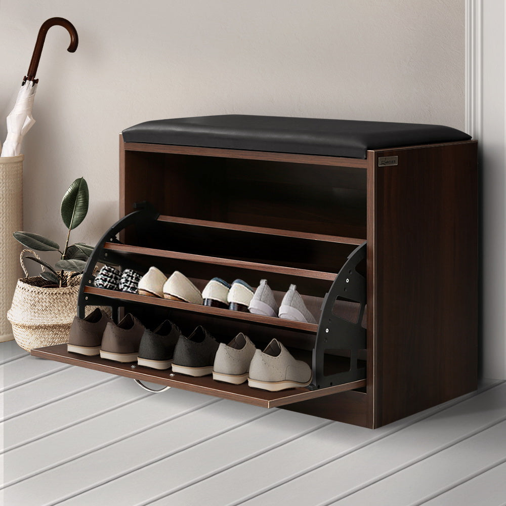 Marlook Shoe Rack Cabinet Bench15 Pairs Walnut Kyla