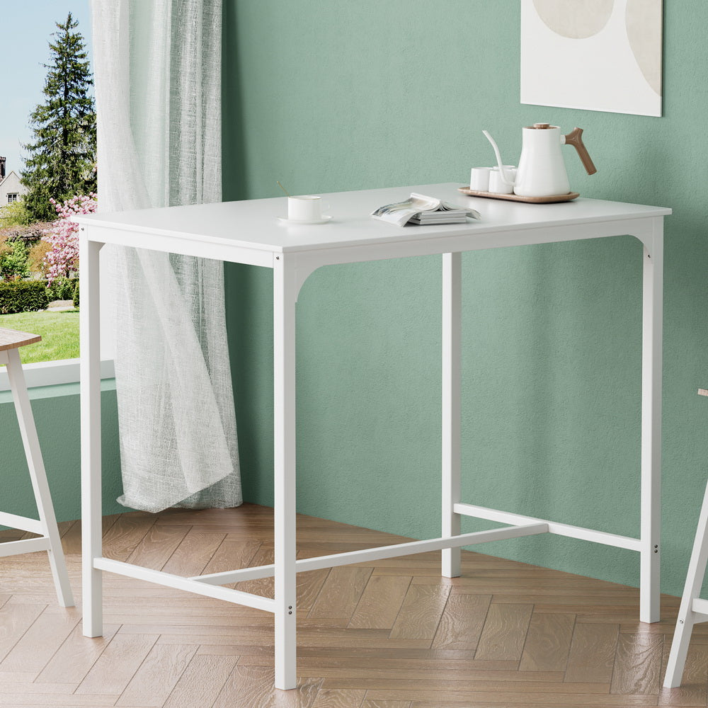 Marlook Bar Table Dining Desk High Kitchen Shelf Metal Legs Cafe Pub White