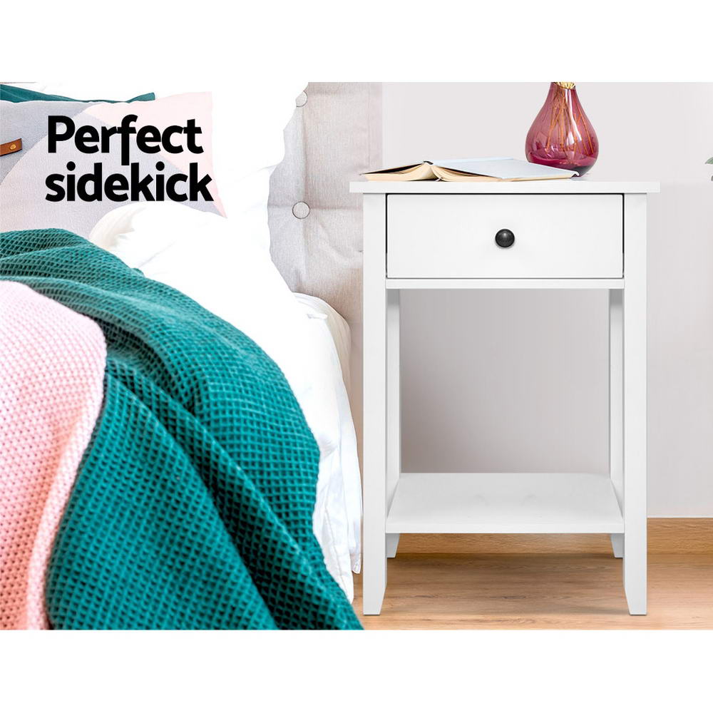 Marlook Bedside Table 1 Drawer with Shelf - BOWIE White