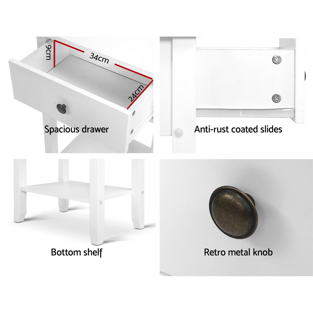 Marlook Bedside Table 1 Drawer with Shelf - BOWIE White