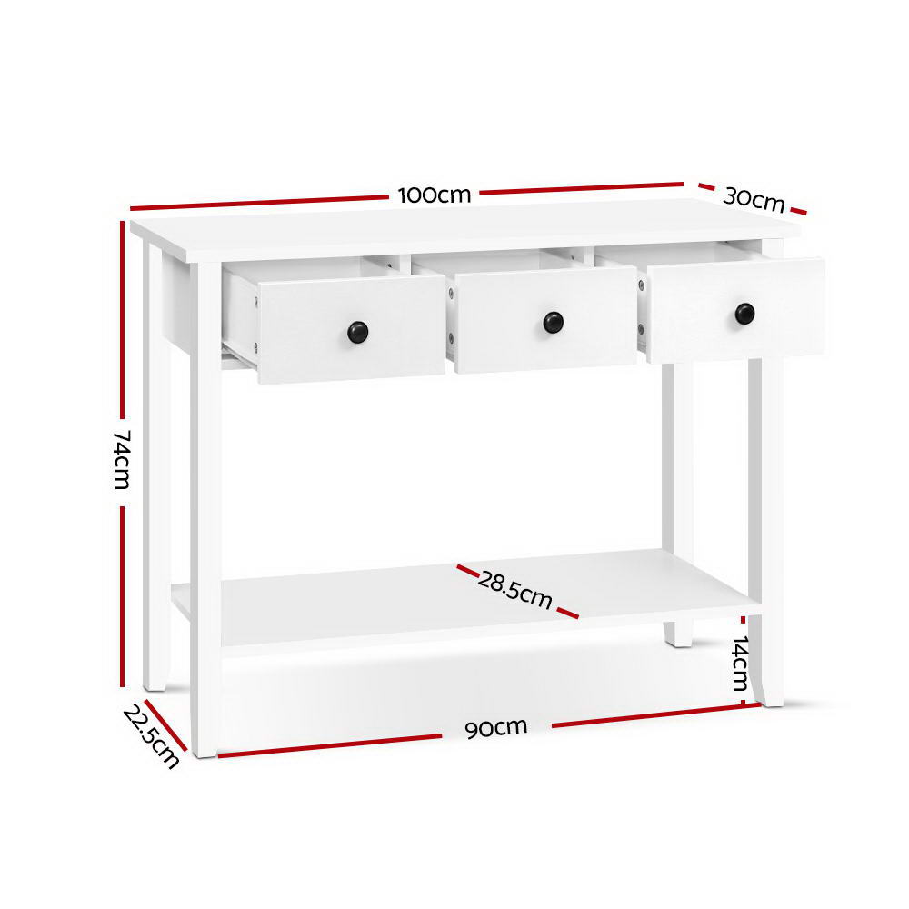 Marlook Console Table 3 Drawers 100CM White Chole