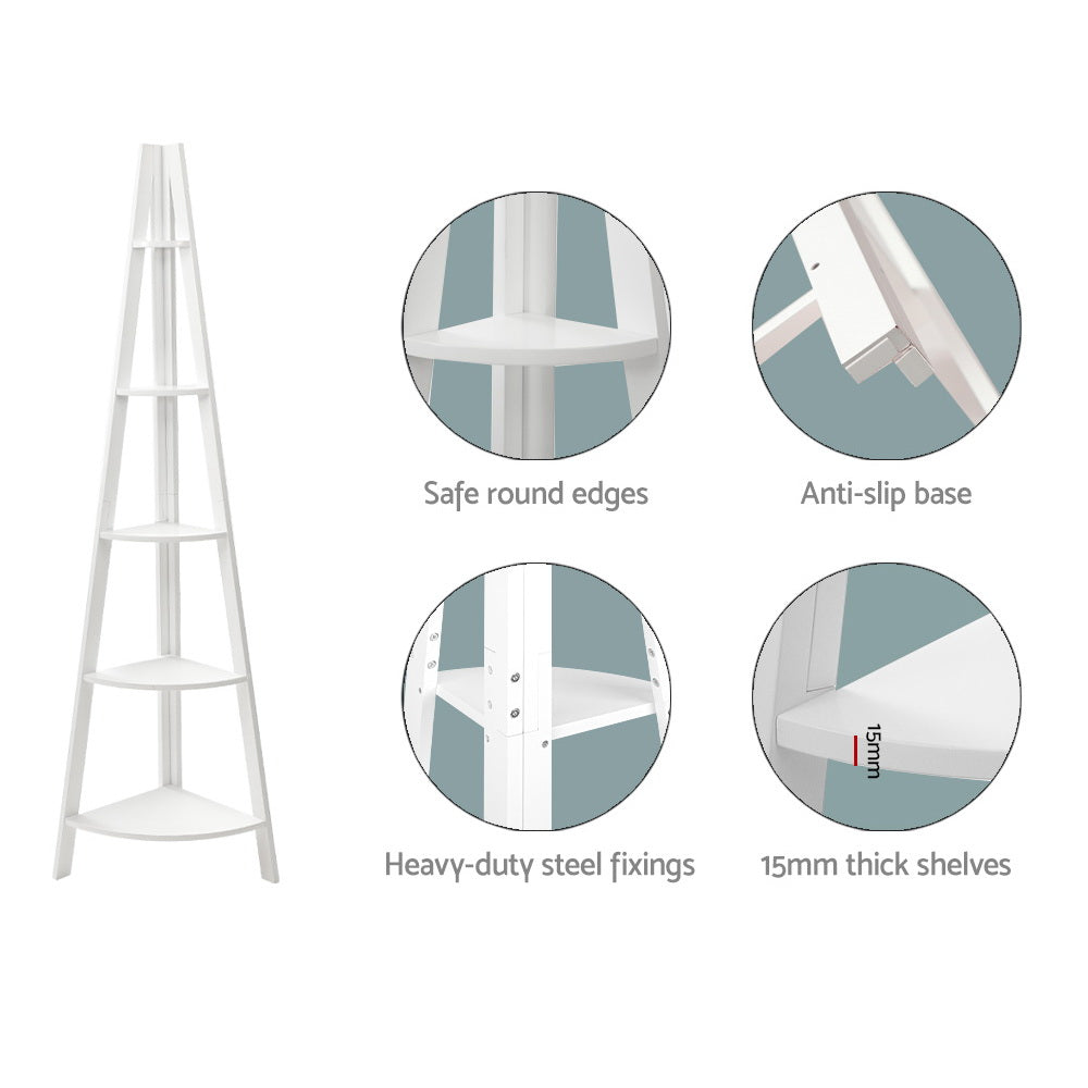 Marlook Bookshelf Corner Shelf 5 Tiers - CANE White