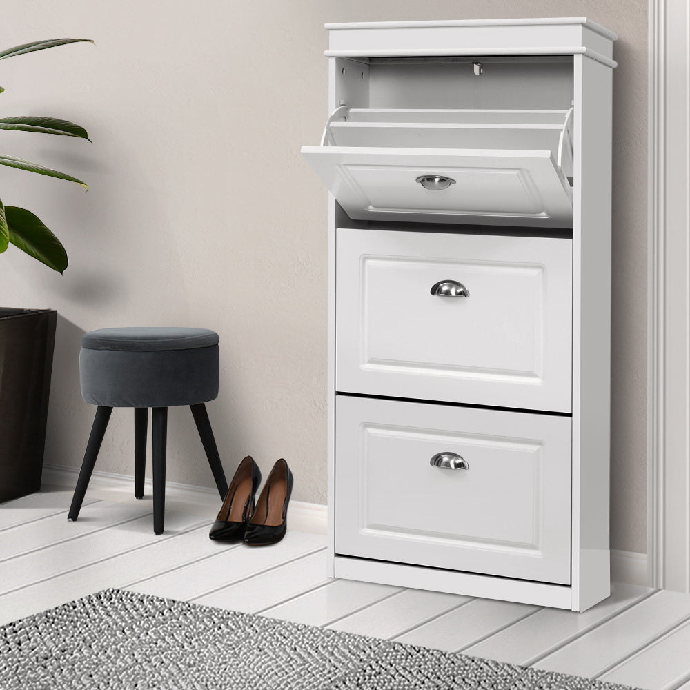 Marlook Shoe Rack Cabinet 18 Pairs 3-tier White Sena