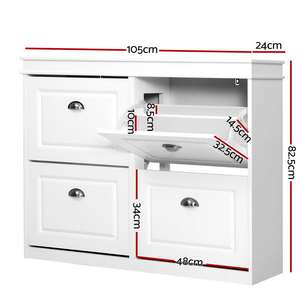 Marlook Shoe Rack Cabinet 24 Pairs 4-tier White Paul