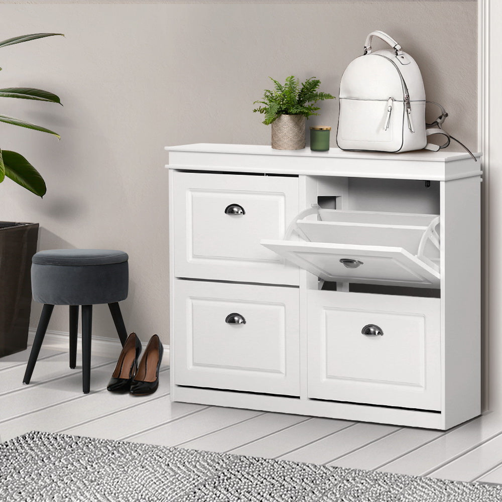 Marlook Shoe Rack Cabinet 24 Pairs 4-tier White Paul
