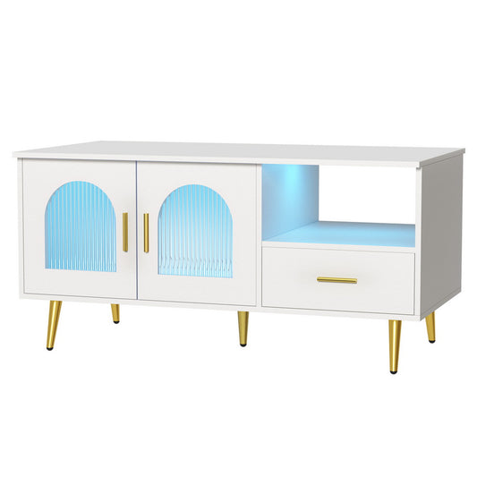 Marlook LED Coffee Table Shelf Drawer Storage White