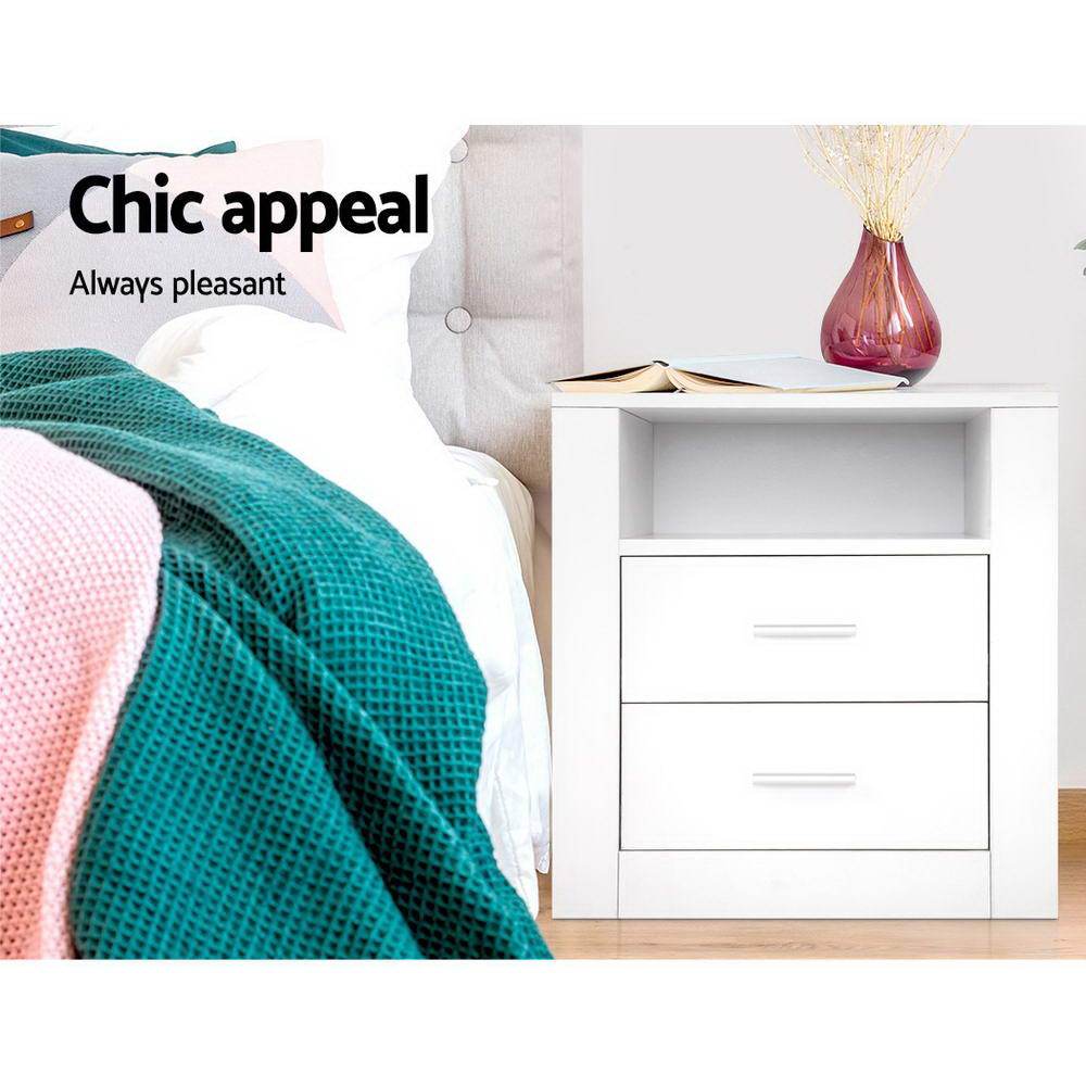 Marlook Bedside Table 2 Drawers with Shelf - TARA White