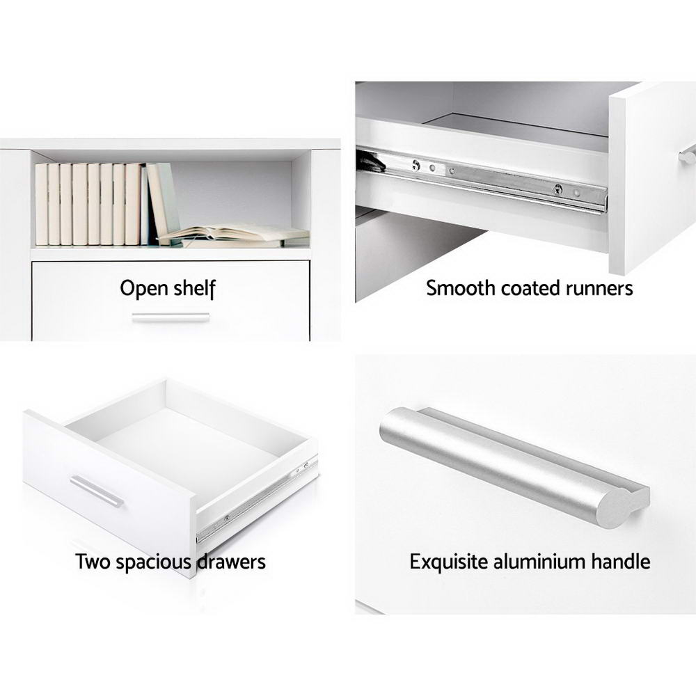 Marlook Bedside Table 2 Drawers with Shelf - TARA White