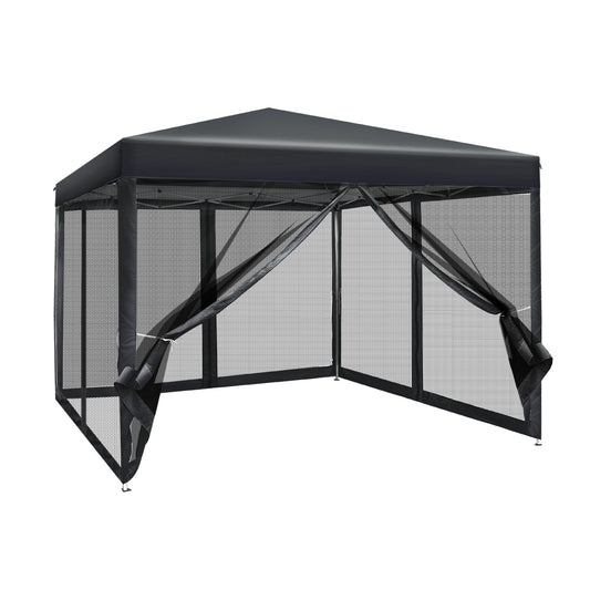 Marlook Gazebo Pop Up Marquee 3x3m Wedding Party Outdoor Camping Tent Canopy Shade Mesh Wall Black