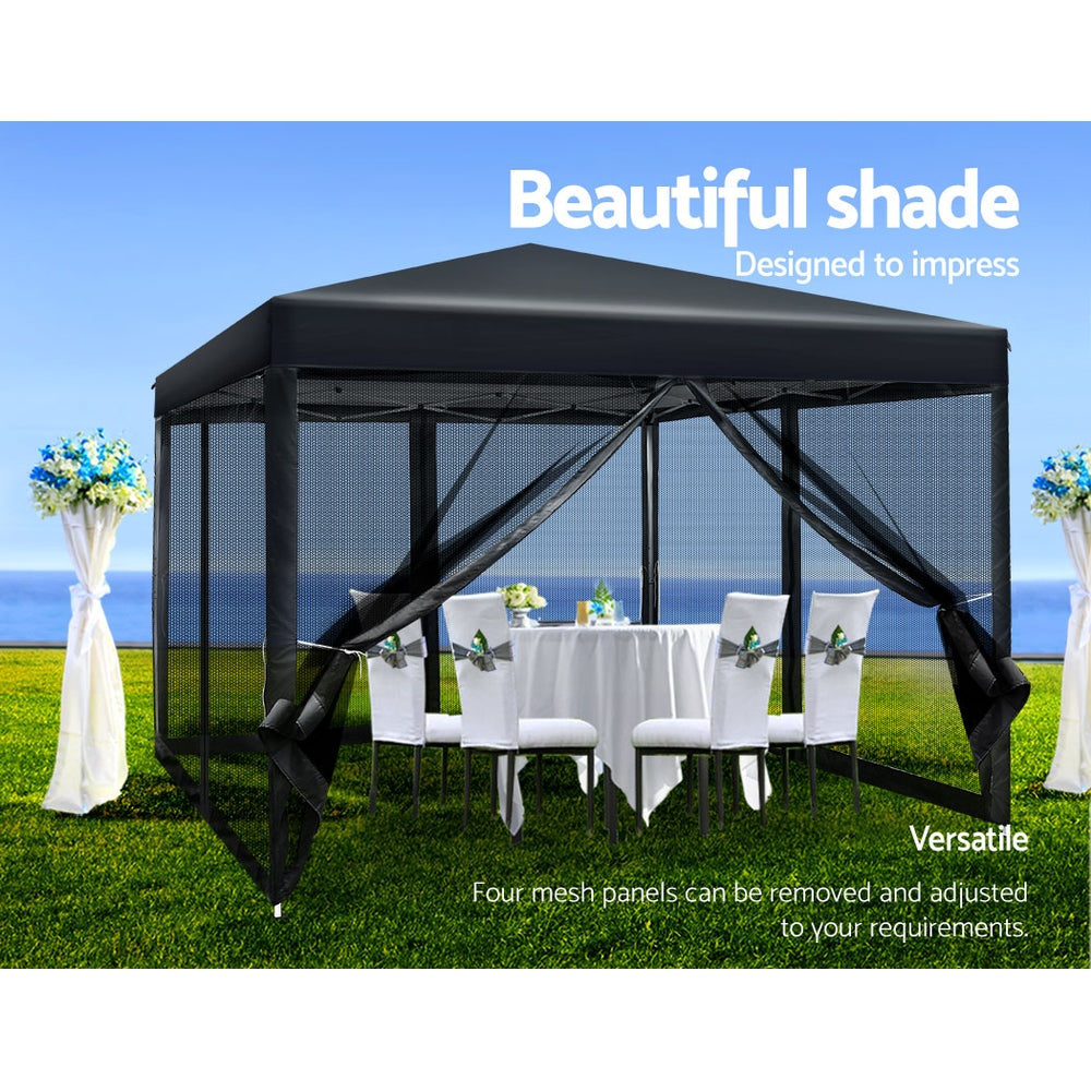 Marlook Gazebo Pop Up Marquee 3x3m Wedding Party Outdoor Camping Tent Canopy Shade Mesh Wall Black