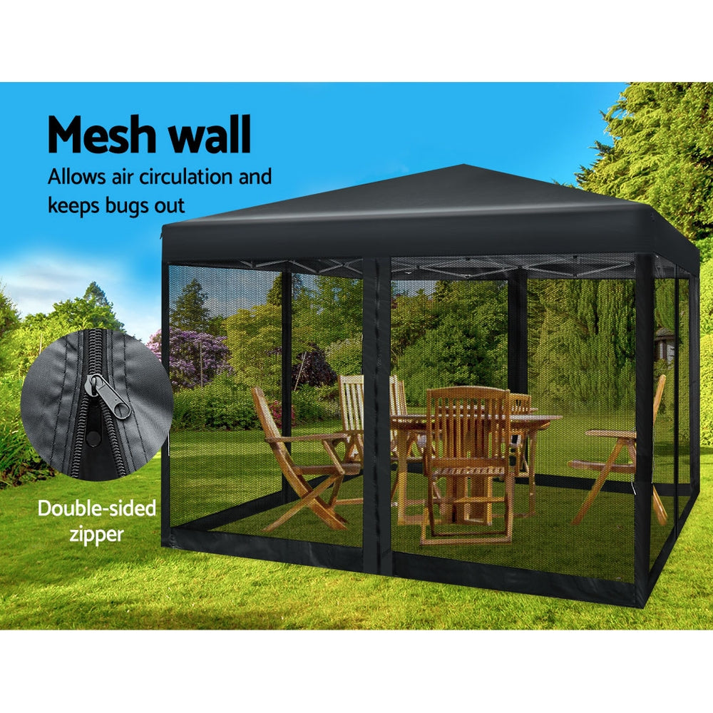 Marlook Gazebo Pop Up Marquee 3x3m Wedding Party Outdoor Camping Tent Canopy Shade Mesh Wall Black