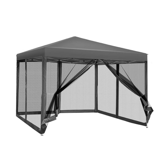 Marlook Gazebo Pop Up Marquee 3x3m Wedding Party Outdoor Camping Tent Canopy Shade Mesh Wall Grey