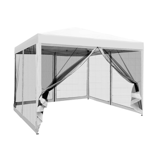 Marlook Gazebo Pop Up Marquee 3x3m Wedding Party Outdoor Camping Tent Canopy Shade Mesh Wall White