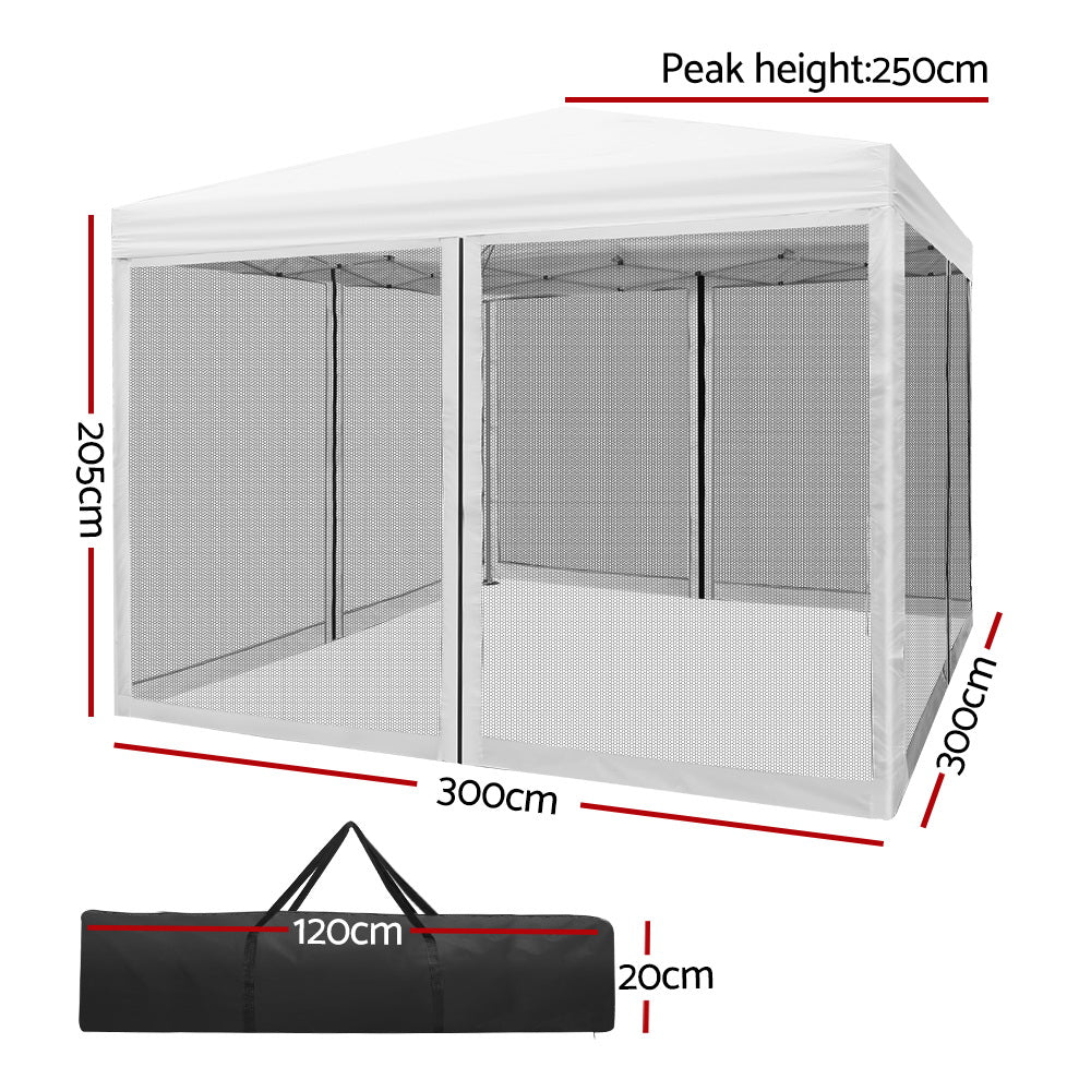 Marlook Gazebo Pop Up Marquee 3x3m Wedding Party Outdoor Camping Tent Canopy Shade Mesh Wall White