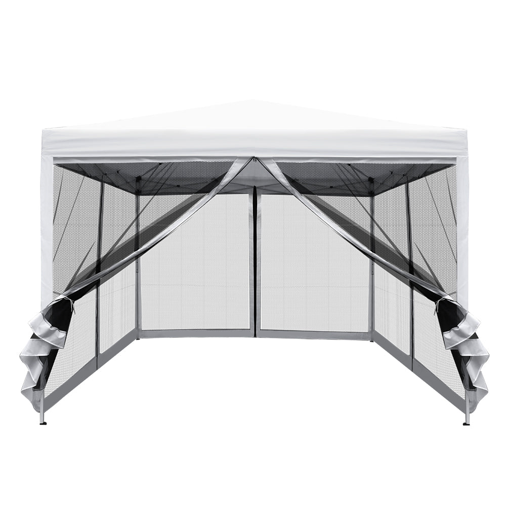 Marlook Gazebo Pop Up Marquee 3x3m Wedding Party Outdoor Camping Tent Canopy Shade Mesh Wall White
