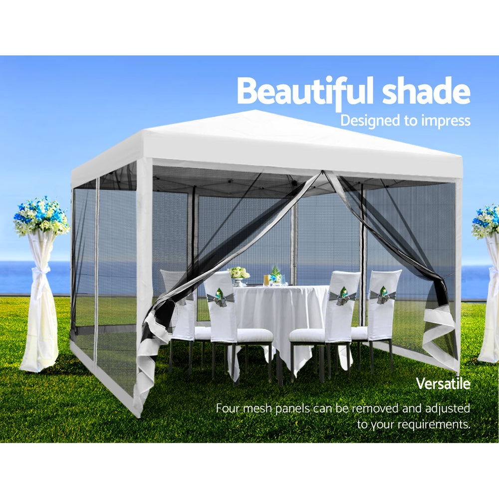 Marlook Gazebo Pop Up Marquee 3x3m Wedding Party Outdoor Camping Tent Canopy Shade Mesh Wall White