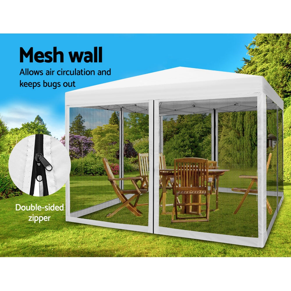 Marlook Gazebo Pop Up Marquee 3x3m Wedding Party Outdoor Camping Tent Canopy Shade Mesh Wall White
