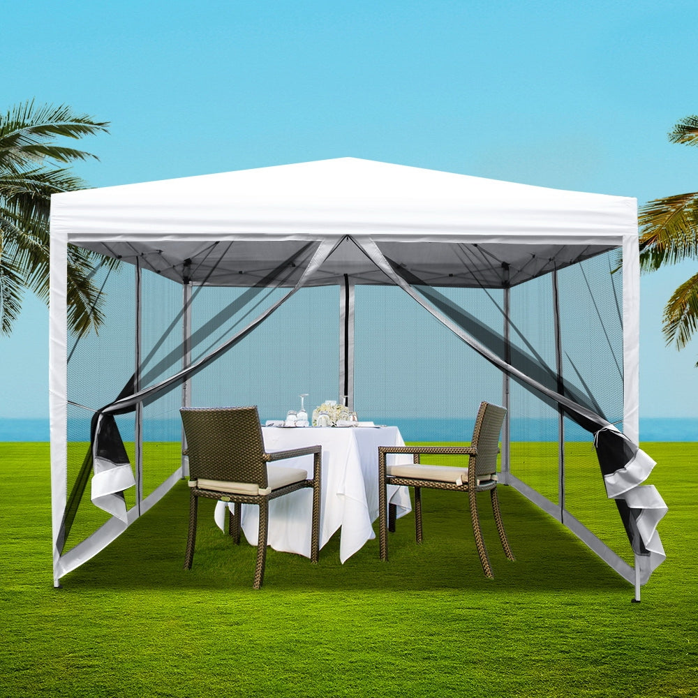 Marlook Gazebo Pop Up Marquee 3x3m Wedding Party Outdoor Camping Tent Canopy Shade Mesh Wall White