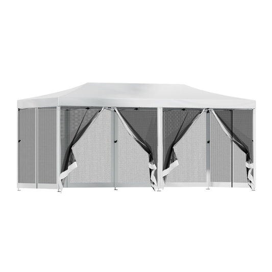 Marlook Gazebo Pop Up Marquee 3x6m Wedding Party Outdoor Camping Tent Canopy Shade Mesh Wall White