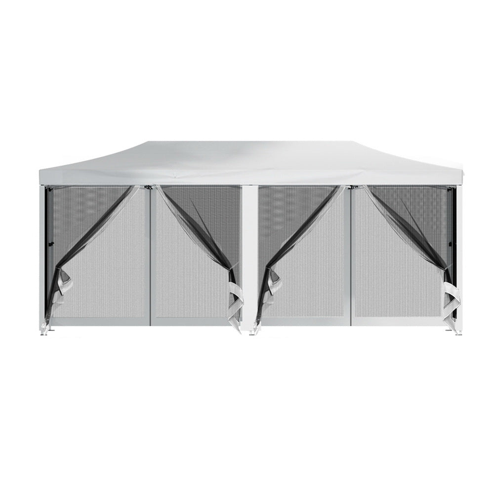 Marlook Gazebo Pop Up Marquee 3x6m Wedding Party Outdoor Camping Tent Canopy Shade Mesh Wall White