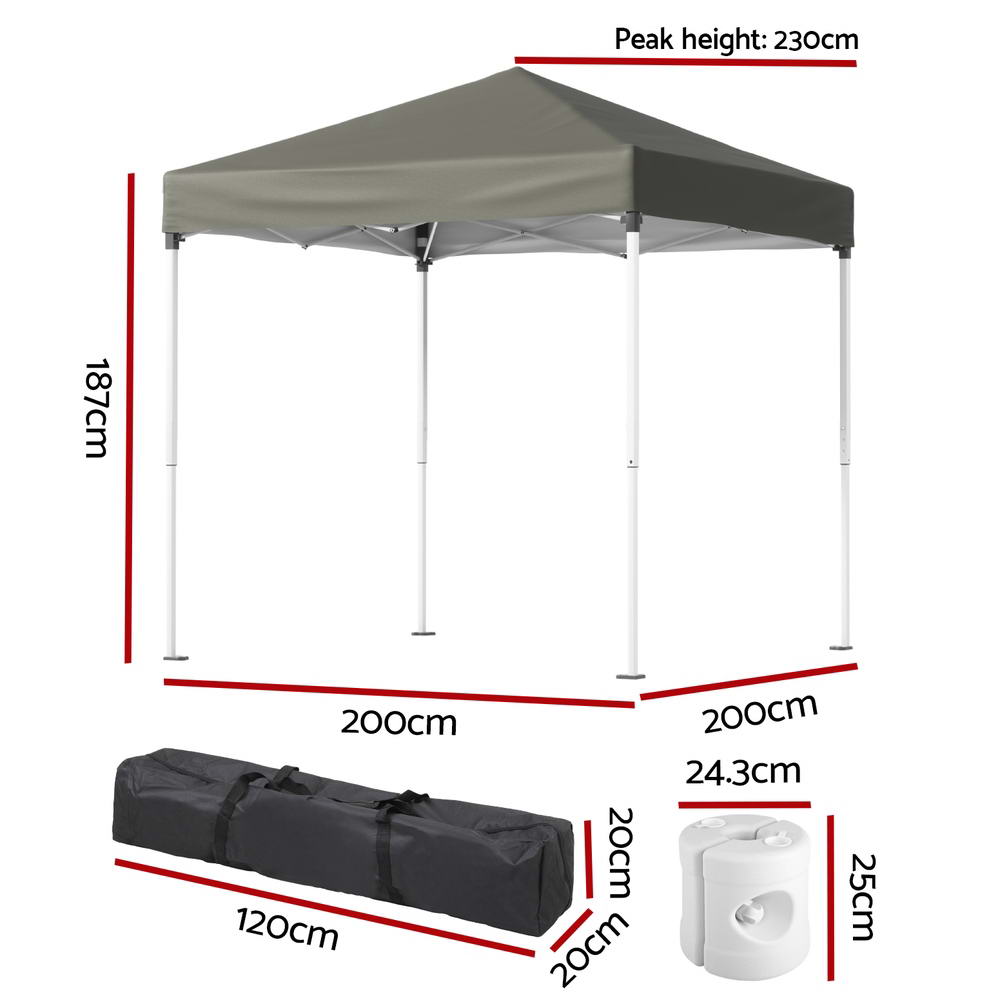 Marlook Gazebo 2x2m Outdoor Patio Garden Marquee Shade w/ Base Pods Grey