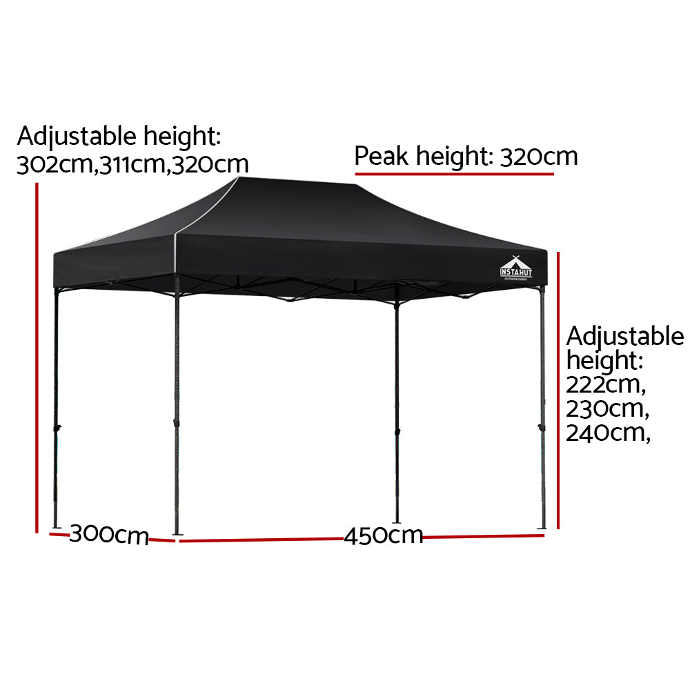 Marlook Gazebo Pop Up Marquee 3x4.5 Folding 500D Wedding Tent Base Pod Black
