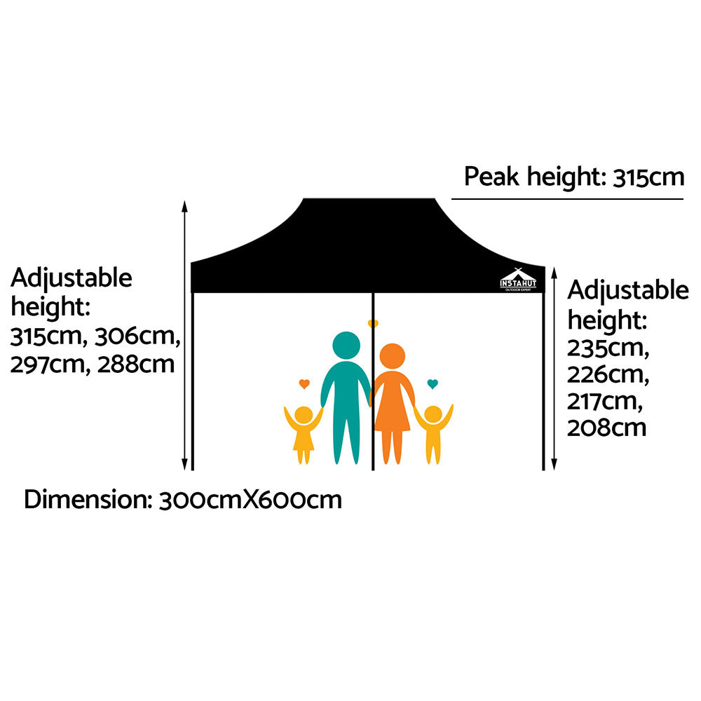 Marlook Gazebo Pop Up Marquee 3x6 Folding Outdoor 500D Tent Base Pod Black
