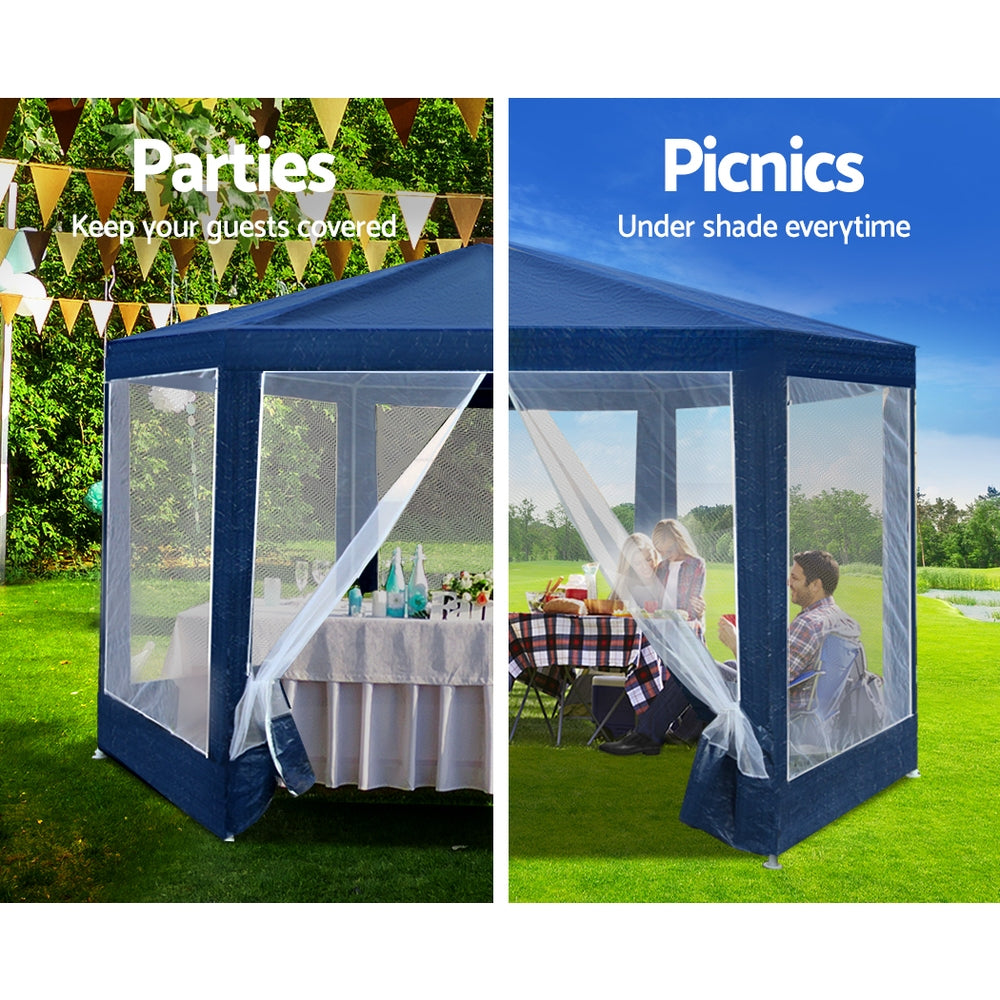 Marlook Gazebo?2x2m Marquee Wedding Party Tent Outdoor Camping Mesh Wall Canopy Shade Gazebos Navy