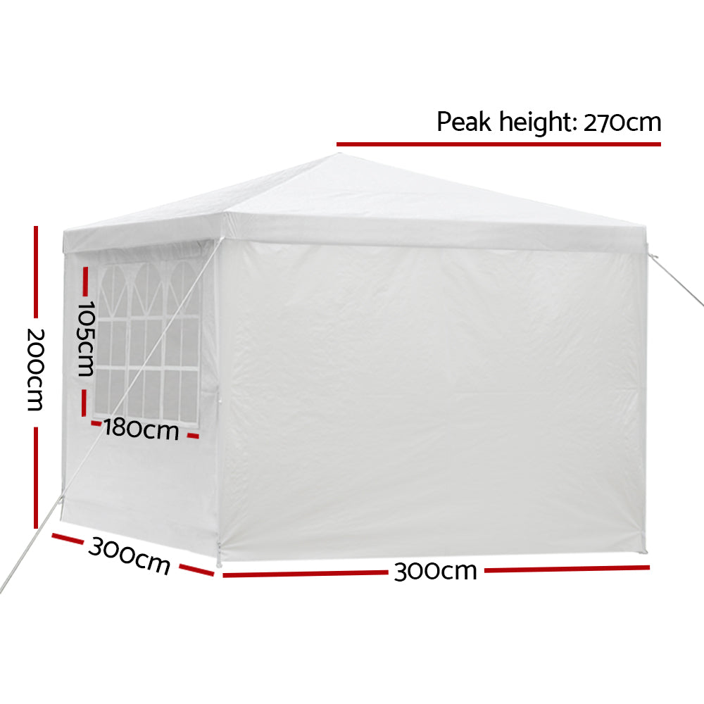 Marlook Gazebo 3x3m Marquee Wedding Party Tent Outdoor Camping Side Wall Canopy Window Panel White