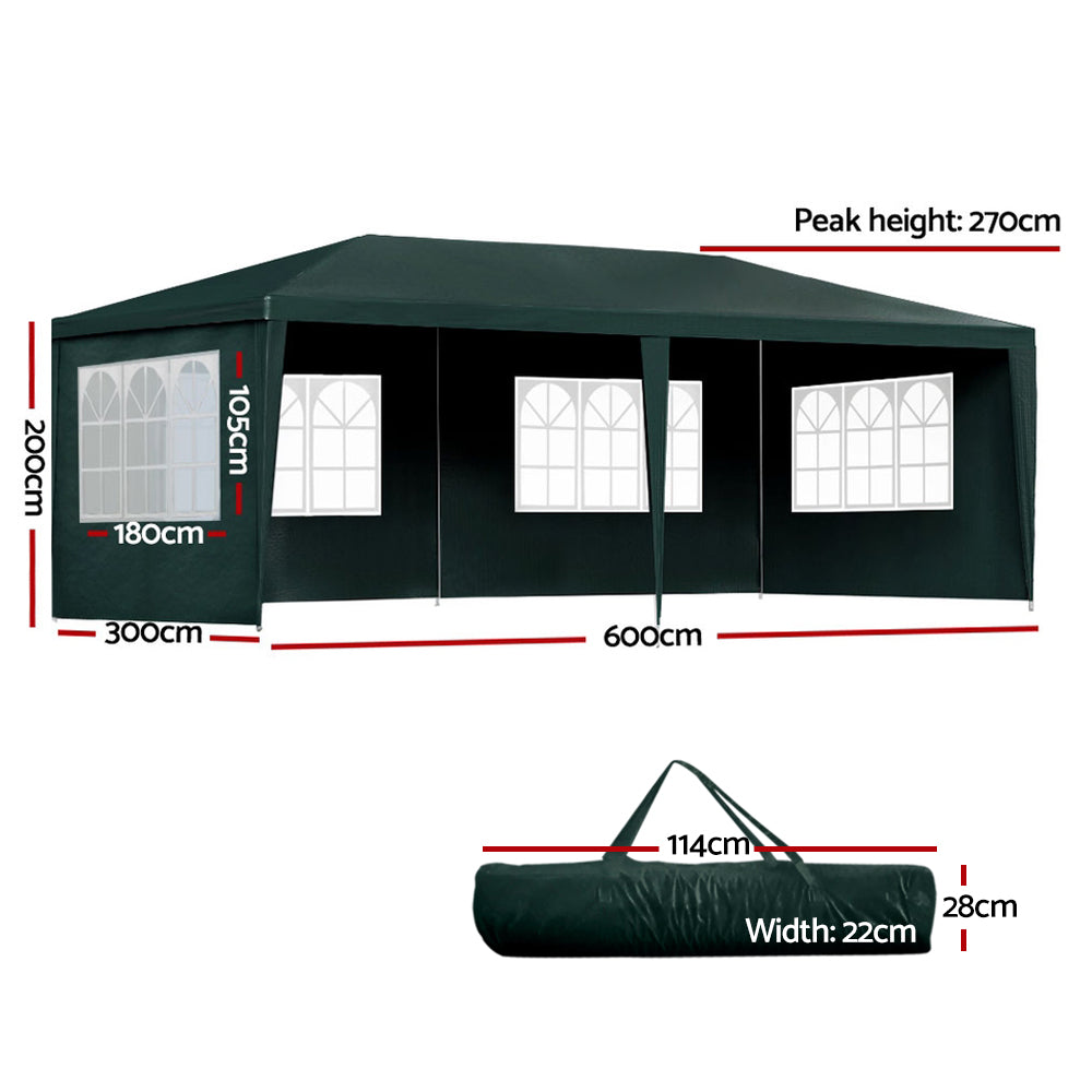 Marlook Gazebo 3x6m Marquee Wedding Party Tent Outdoor Camping Side Wall Canopy 4 Panel Green