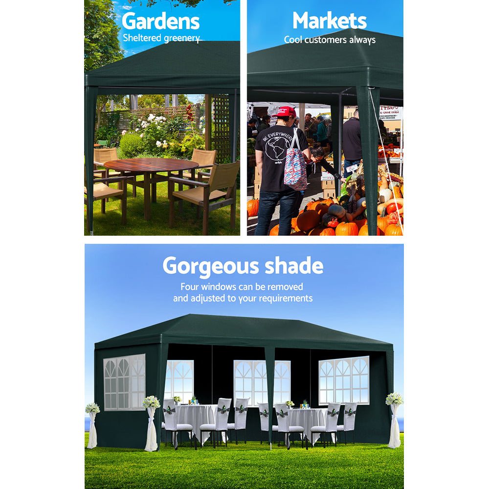 Marlook Gazebo 3x6m Marquee Wedding Party Tent Outdoor Camping Side Wall Canopy 4 Panel Green