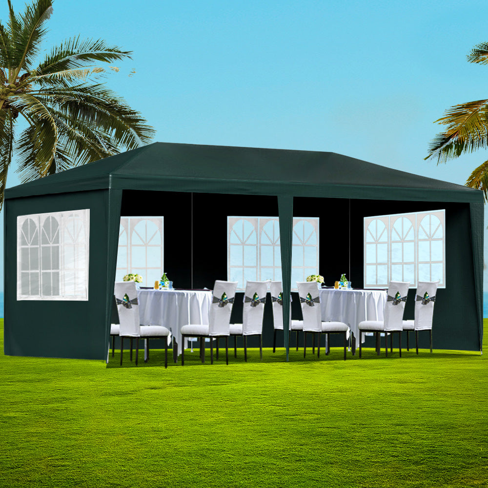 Marlook Gazebo 3x6m Marquee Wedding Party Tent Outdoor Camping Side Wall Canopy 4 Panel Green