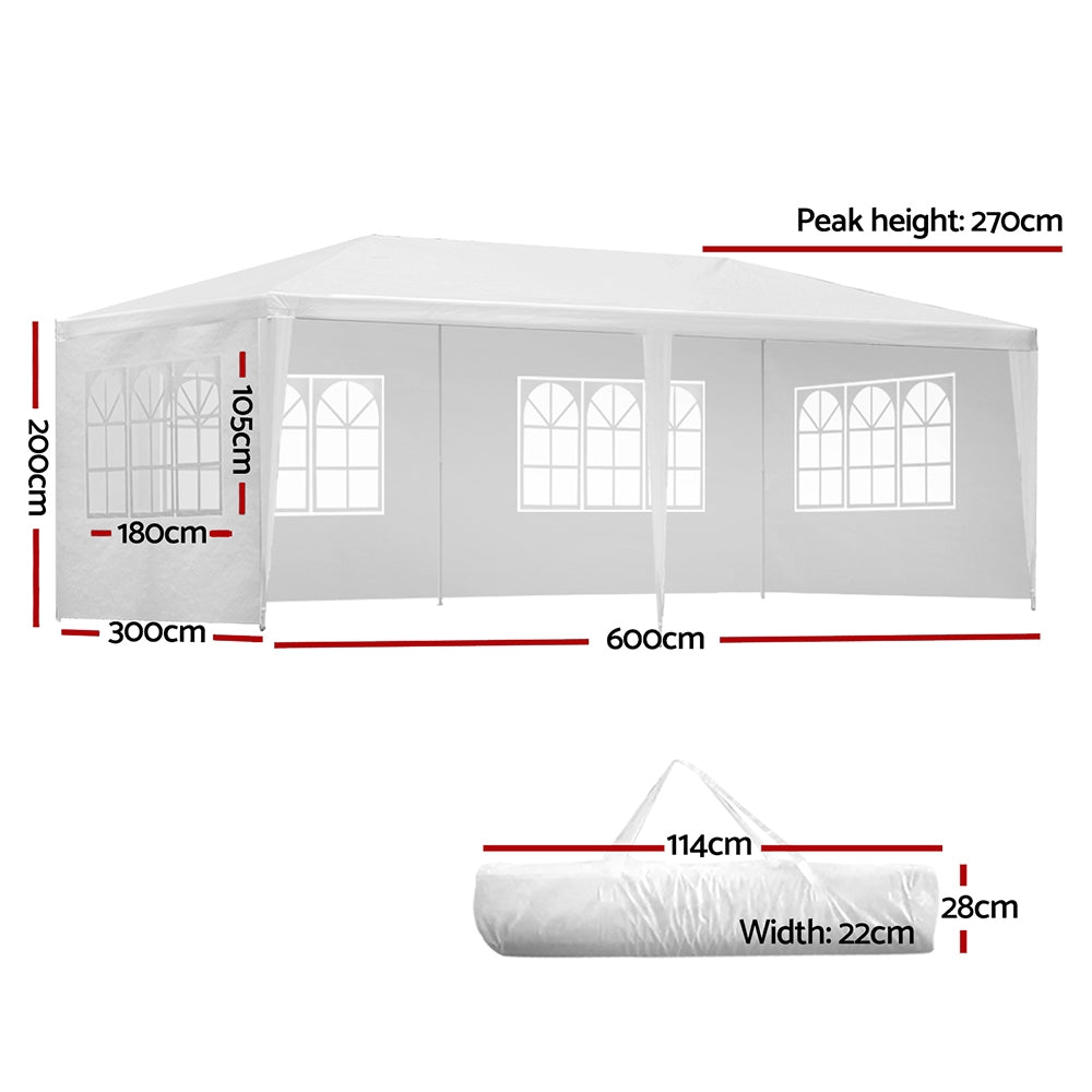 Marlook Gazebo 3x6m Marquee Wedding Party Tent Outdoor Camping Side Wall Canopy 4 Panel White