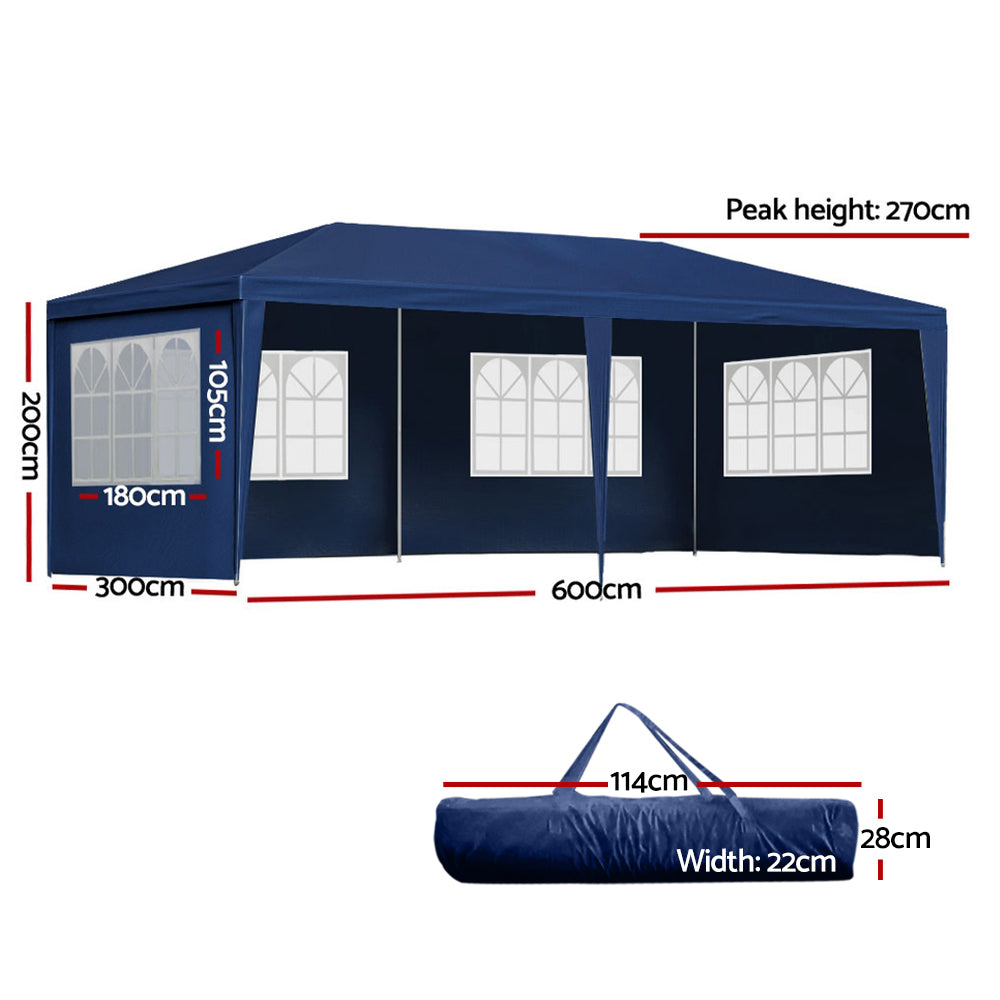Marlook Gazebo 3x6m Marquee Wedding Party Tent Outdoor Camping Side Wall Canopy 6 Panel Blue