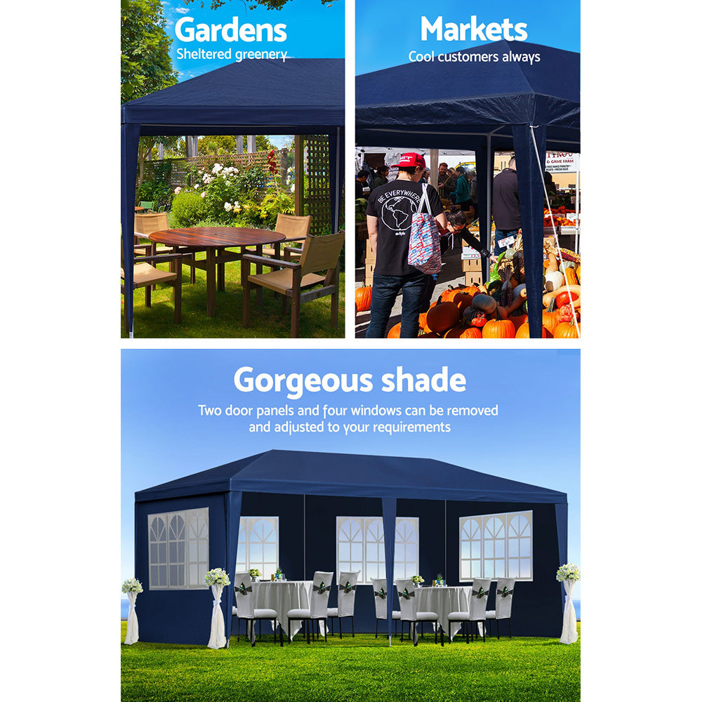Marlook Gazebo 3x6m Marquee Wedding Party Tent Outdoor Camping Side Wall Canopy 6 Panel Blue