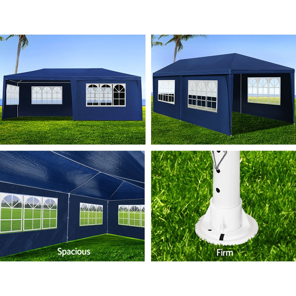 Marlook Gazebo 3x6m Marquee Wedding Party Tent Outdoor Camping Side Wall Canopy 6 Panel Blue
