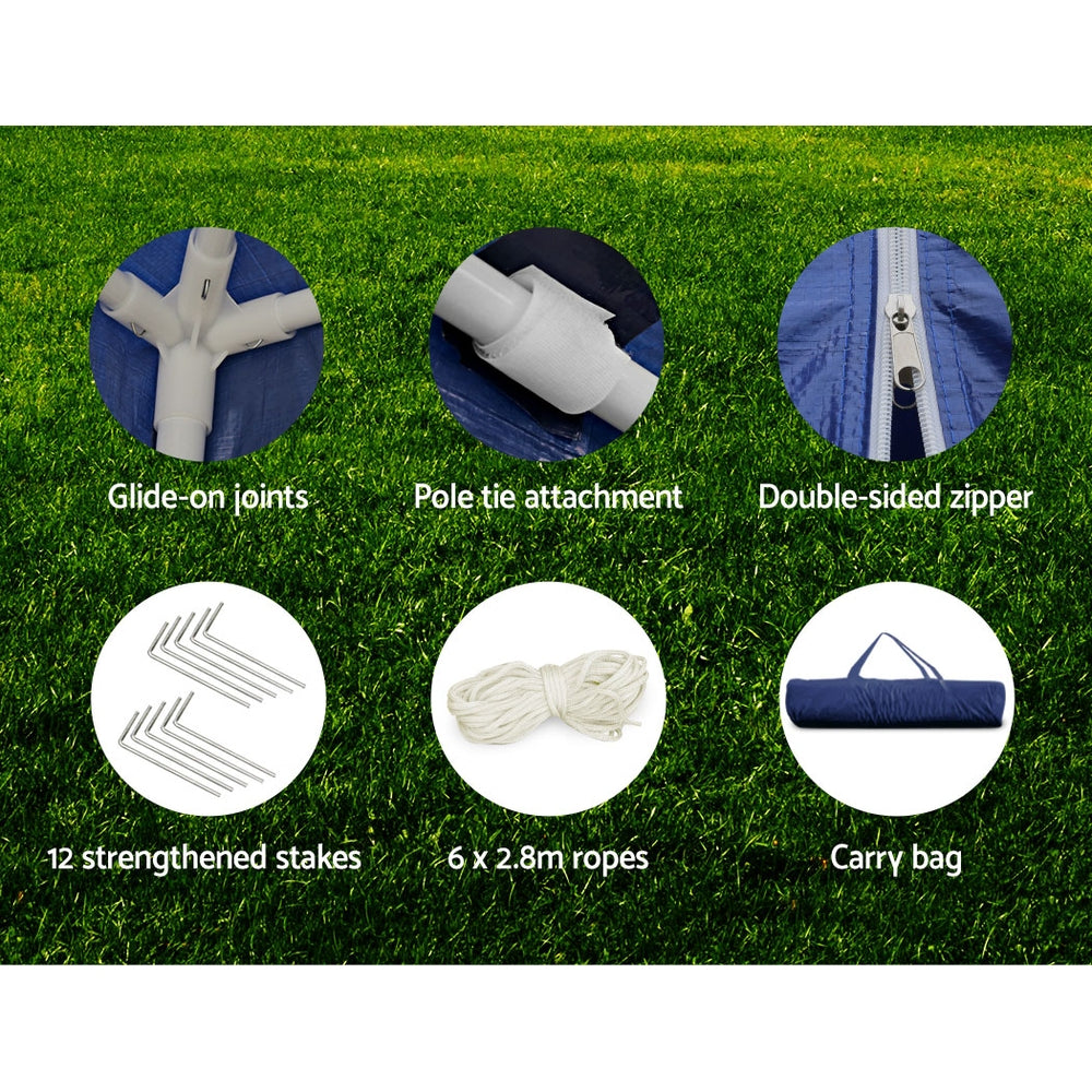 Marlook Gazebo 3x6m Marquee Wedding Party Tent Outdoor Camping Side Wall Canopy 6 Panel Blue