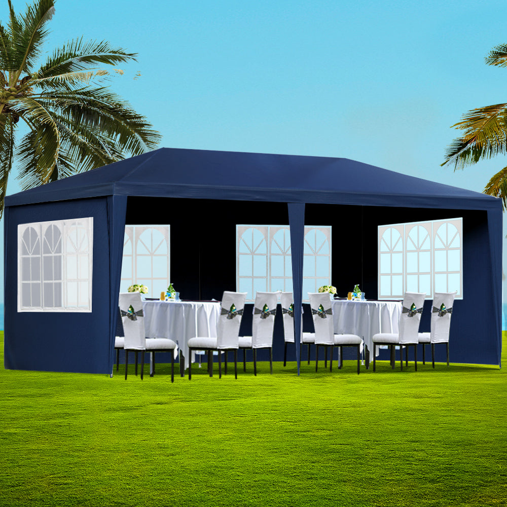 Marlook Gazebo 3x6m Marquee Wedding Party Tent Outdoor Camping Side Wall Canopy 6 Panel Blue