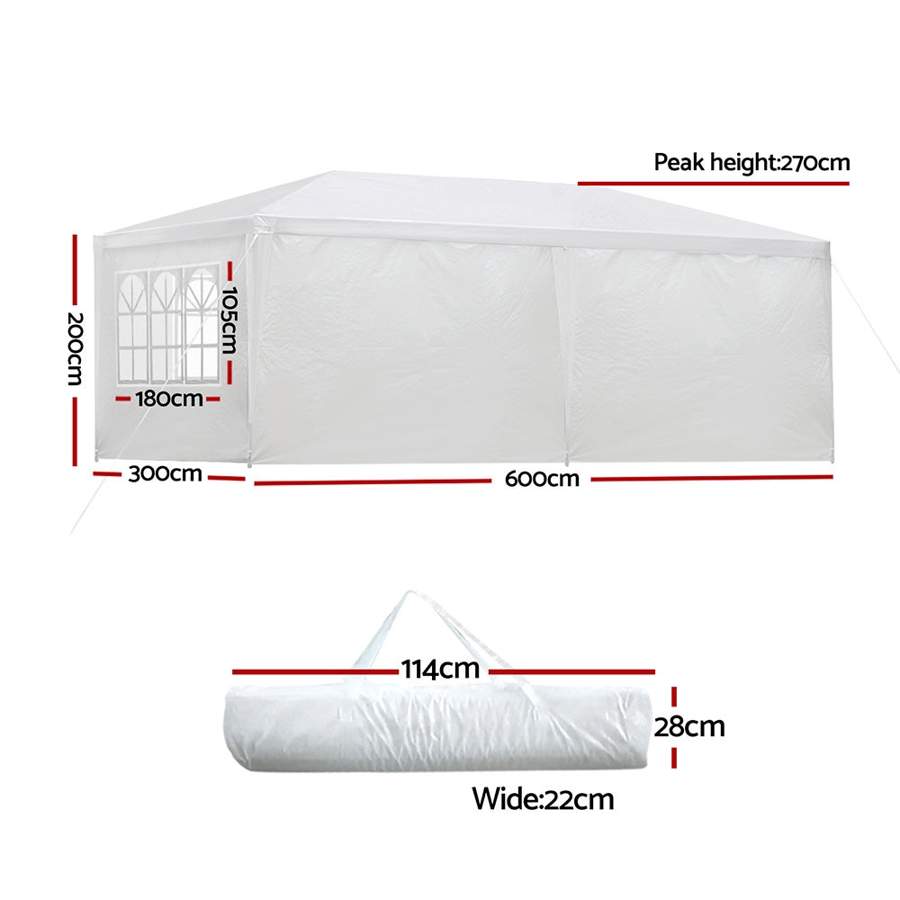 Marlook Gazebo 3x6m Marquee Wedding Party Tent Outdoor Camping Side Wall Canopy 6 Panel White