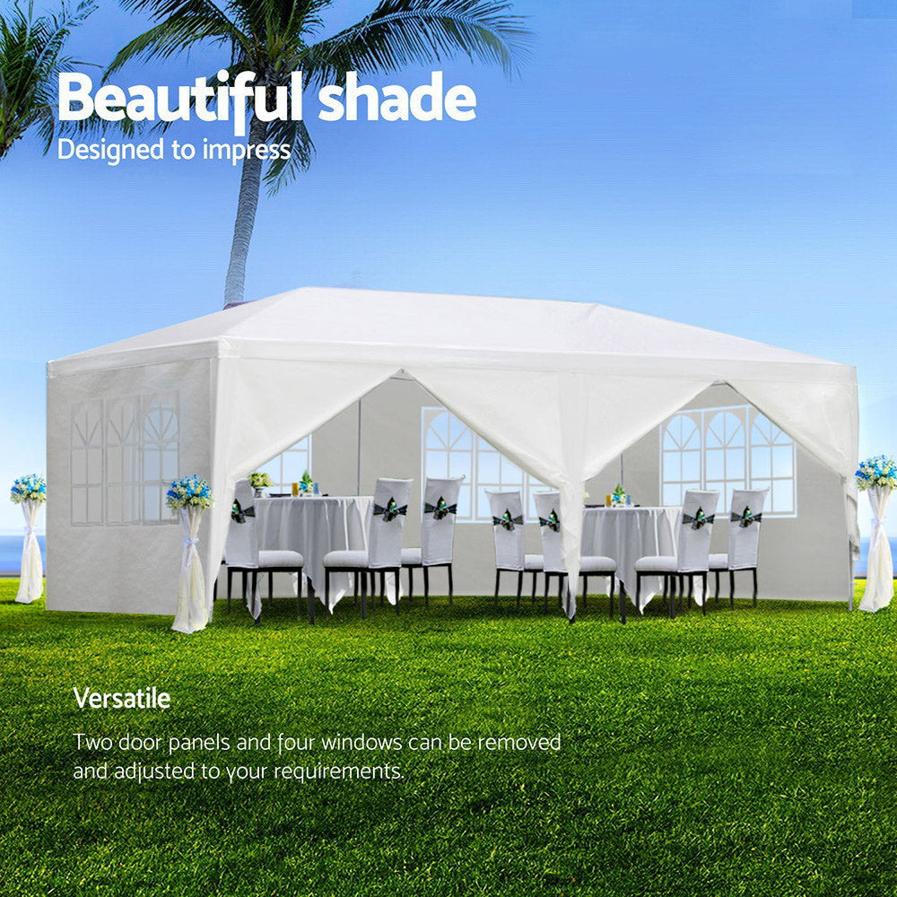 Marlook Gazebo 3x6m Marquee Wedding Party Tent Outdoor Camping Side Wall Canopy 6 Panel White