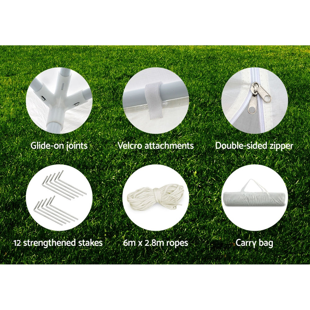 Marlook Gazebo 3x6m Marquee Wedding Party Tent Outdoor Camping Side Wall Canopy 6 Panel White
