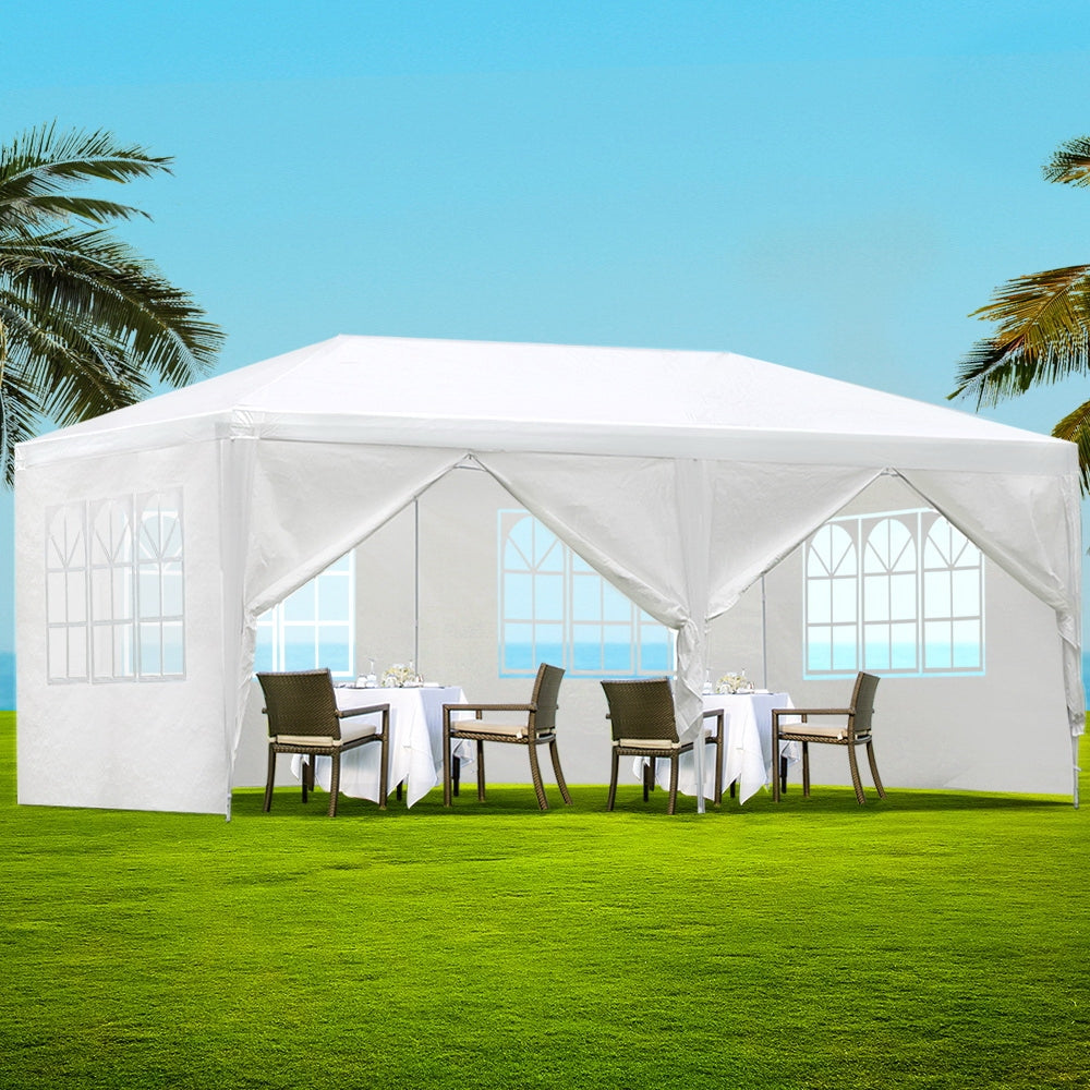 Marlook Gazebo 3x6m Marquee Wedding Party Tent Outdoor Camping Side Wall Canopy 6 Panel White