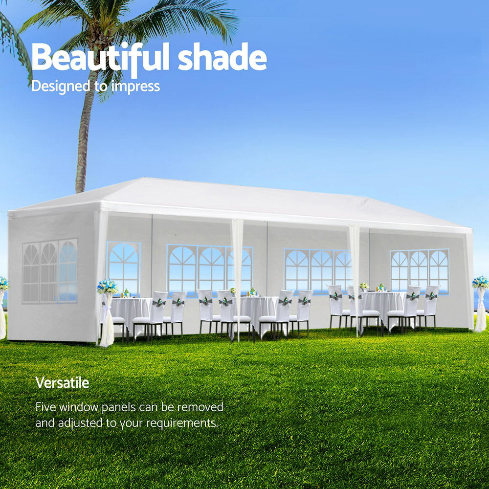 Marlook Gazebo 3x9m Marquee Wedding Party Tent Outdoor Camping Side Wall Canopy 5 Panel White