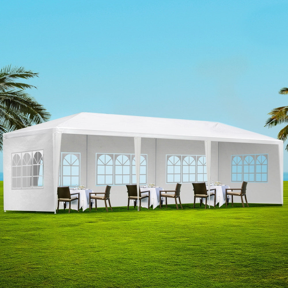 Marlook Gazebo 3x9m Marquee Wedding Party Tent Outdoor Camping Side Wall Canopy 5 Panel White