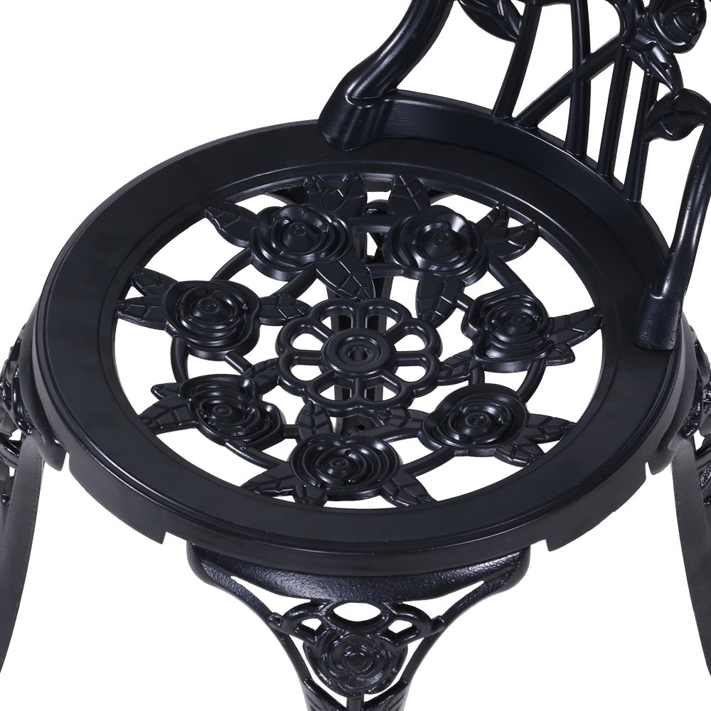 Marlook 3PC Outdoor Setting Bistro Set Chairs Table Cast Aluminum Rose Black