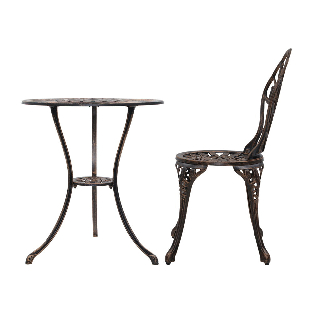 Marlook 3PC Outdoor Setting Bistro Set Chairs Table Cast Aluminum Patio Furniture Tulip Bronze