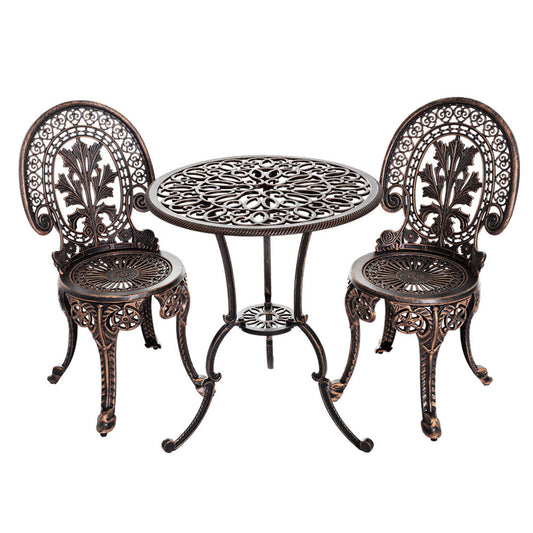 Marlook 3PC Patio Furniture Outdoor Bistro Set Dining Chairs Aluminium Bronze